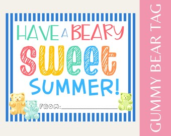 Have A Beary Sweet Summer Tag, Printable End of School Tags for Kids, 4.5"X3.5"