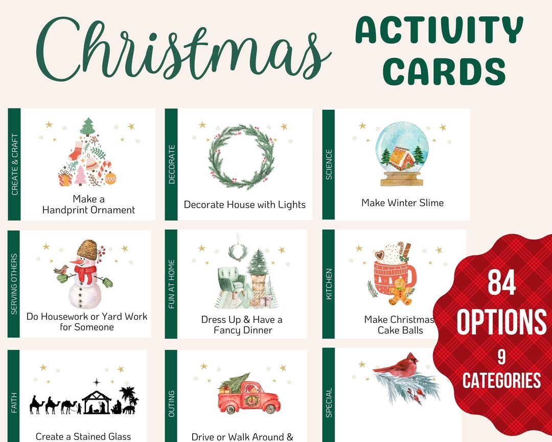 Advent Activity Cards for Kids, Christmas Countdown Activities Etsy