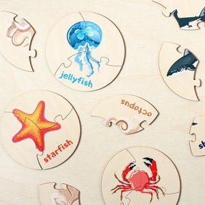 Waldorf Learning Sea Life Animals, Educational Toys, Montessori Toys, 2 Years Old Gift, Wooden Puzzle, Toddler Puzzle, Kids Jigsaw Puzzles