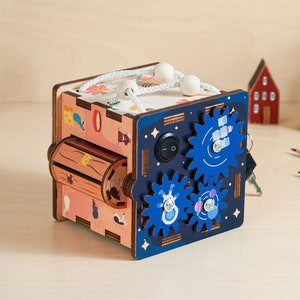 Montessori Busy Cube, Wooden Activity Box for Toddlers, Sensory Maze ...