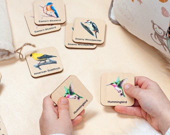 Bird toys, Birds matching cards, Montessori educational material, Homeschool preschool cards, Educational toys, Wooden kids toys