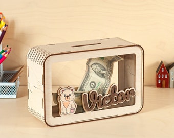 Personalized Boys Piggy Bank, Wooden Money Box For Child, Piggy Bank With Name, Kids Coin Bank, Boys Nursery Decor, Toddlers Birthday Gift