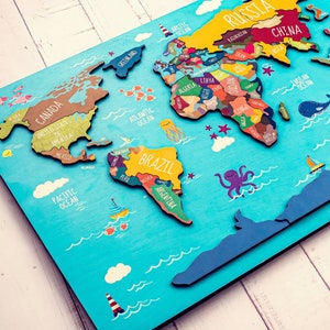 Kids world map, Gift for kids, World map puzzle for kids gift, Montessori toys 2 year old, Toddler toys, Wooden puzzle, Kids toys wooden