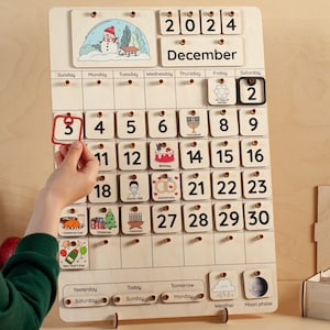 Montessori Calendar, Wooden Perpetual Calendar, Classroom Calendar, Waldorf Toys, Gift for Kids, School Calendar, Toddlers Calendar Gift