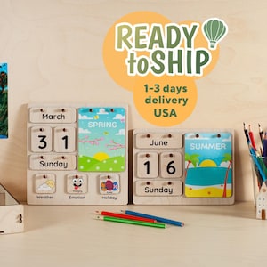 Calendrier Montessori comme calendrier de bureau pour enfants, calendrier quotidien en bois pour la classe, jouets d'apprentissage en bois, calendrier Montessori pour tout-petits