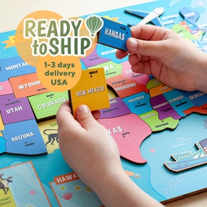 Carte des États-Unis, puzzle de carte des États-Unis pour les enfants, jouets Montessori, puzzle de la carte des États-Unis, géographie pour les enfants, jouets pour tout-petits, cadeaux pour les enfants, puzzle des États-Unis