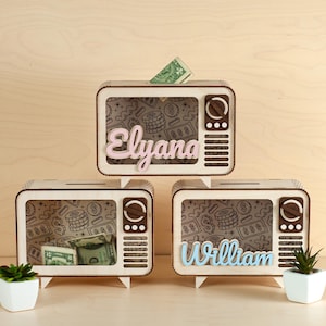 Piggy Bank For Child Personalized, Baby Money Bank, Gift Idea for Kids, Retro Style Piggy Bank, Wooden Coin Bank for Toddler Custom Cash Box
