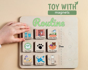 Montessori learning toy, Morning routine chart with magnets, Evening routine board, Girls preschool gift, Montessori tools, Wooden chart