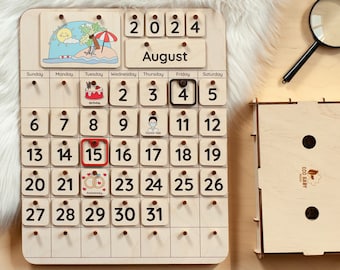 Montessori calendar, homeschool calendar, perpetual calendar wood, classroom calendar, kids calendar, preschool calendar, toddler calendar