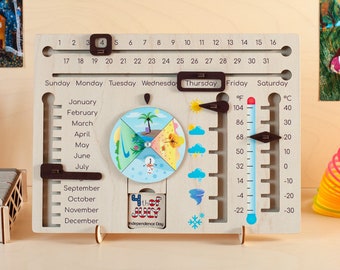 Calendar for kids, Wooden calendar Montessori Calendar, Homeschool room decor, Birthday gifts for kids, Weekly calendar, Learning toys