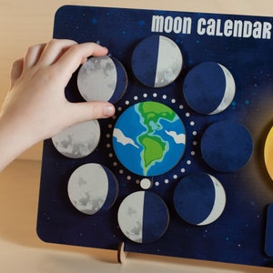 Kids Lunar Calendar Moon Phases Calendar Wooden Montessori Magnetic ...