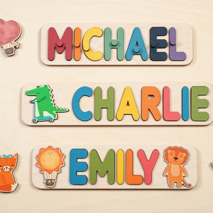 Personalized Name Puzzle: Montessori Wooden Toy, Animal Decor