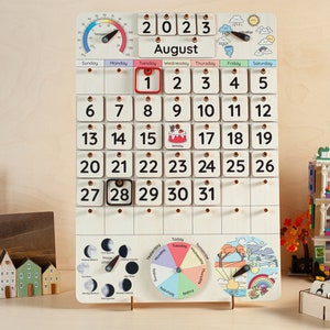 Montessori calendar for kids, Wooden calendar, Homeschool calendar, Classroom decor, Toddler calendar, Gifts for kids, Perpetual calendar