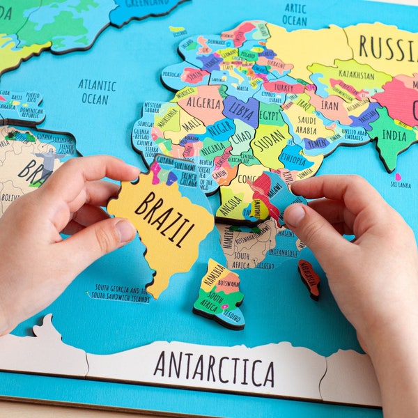 Kids world map, Gift for kids, World map puzzle for kids gift, Homeschool Jigsaw puzzle Kids puzzle Continent puzzle Geography for kids