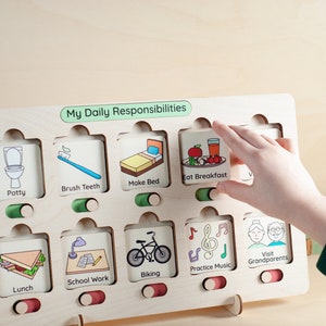 Tableau des routines quotidiennes en bois, tableau des tâches ménagères pour enfants, tableau des responsabilités quotidiennes, jouets Montessori, programme visuel pour tout-petits, cartes de rythme quotidiennes