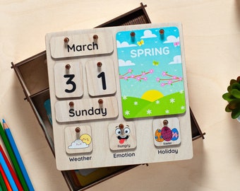 Montessori Calendar for Kids, Circle Time, Morning Time, Homeschool Activities, Wooden Calendar, Classroom Decor, Perpetual Calendar
