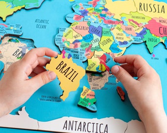 Kids world map, Gift for kids, World map puzzle for kids gift, Homeschool Jigsaw puzzle Kids puzzle Continent puzzle Geography for kids