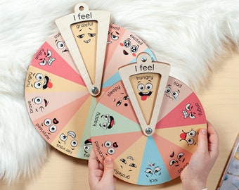 Emotion Game for Kids, Feelings Wheel, Wooden Emotion Wheel, Emotion Board Feelings chart, Toddler gift, Toddler toys, Emotion chart