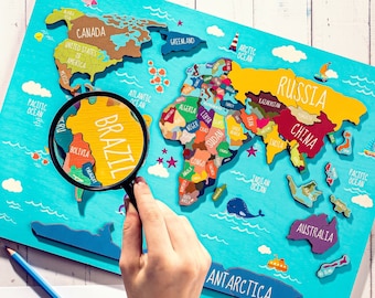 Geography Puzzle for Kids, World Map Busy Board, Continent Puzzle, Gift for Kids, Montessori Toys, Toddler Educational Learning Toys