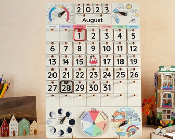 Montessori calendar for kids, Wooden calendar, Homeschool calendar, Classroom decor, Toddler calendar, Gifts for kids, Perpetual calendar