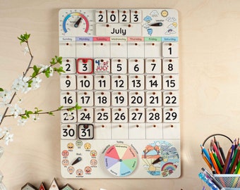 Montessori calendar for kids, Wooden Perpetual calendar, Homeschool calendar, Monthly calendar, Gift for kids, Waldorf calendar,Toddler gift