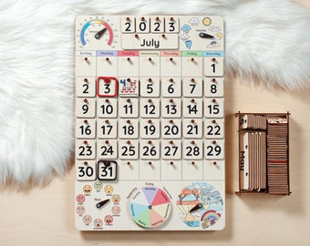 Montessori calendar for kids, Homeschool Calendar, Classroom Decor, Wooden calendar for Kids, Preschool curriculum, Toddler weekly calendar