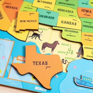 Carte des États-Unis pour tout-petits, puzzle de carte des États-Unis pour enfants, jouets Montessori, cadeaux pour enfants, cadeaux géographie pour enfants, jouets pour enfants, cadeau d'anniversaire pour enfants