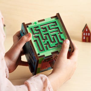 Bright and Large Busy Cube, Wooden Activity Cube for Toddlers, Sensory Maze Busy Box, Fine Motor Skills, Baby Gifts