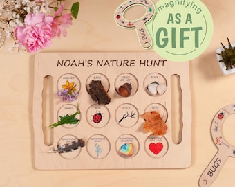 Montessori Nature Scavenger Hunt Board, Bug Magnifier, Outdoor Learning, Back to School Season Gift