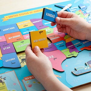Puzzle carte des États-Unis pour enfants, carte des États-Unis, jouets Montessori, géographie pour enfants, jouets éducatifs, puzzle en bois, carte des États-Unis, cadeau d'anniversaire pour enfants