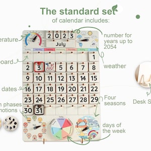 Montessori calendar for kids, Wooden calendar, Homeschool calendar, Classroom decor, Toddler calendar, Gifts for kids, Perpetual calendar image 4