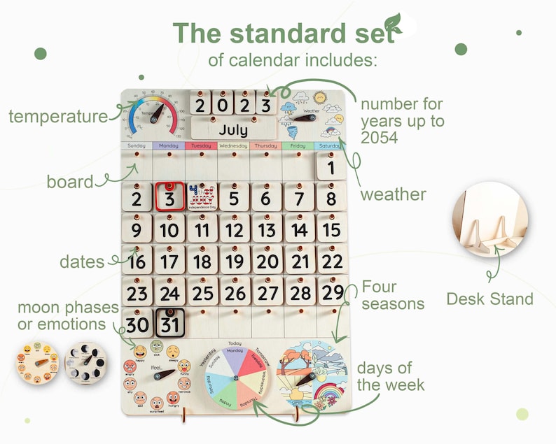Montessori calendar for kids, Wooden calendar, Homeschool calendar, Classroom decor, Toddler calendar, Gifts for kids, Perpetual calendar image 4