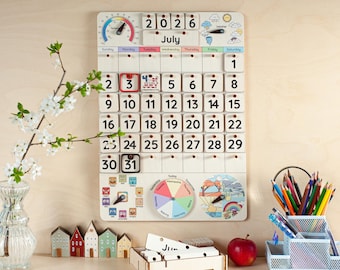 Montessori perpetual calendar for toddlers, Homeschool calendar planner, Preschool calendar, Child desk wall calendar, Kids birthday gift