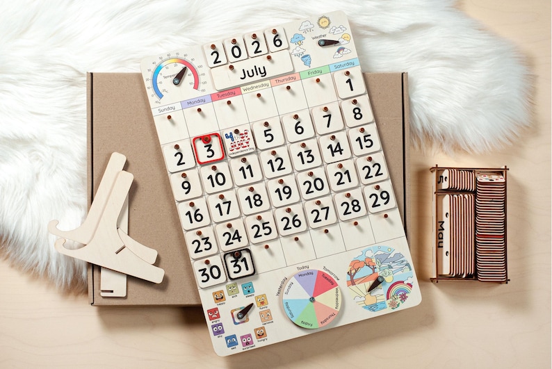 Montessori calendar for kids, Wooden calendar, Homeschool calendar, Classroom decor, Toddler calendar, Gifts for kids, Perpetual calendar image 12