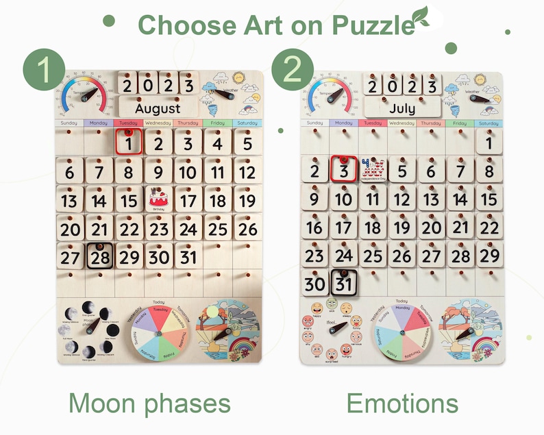 Montessori calendar for kids, Wooden calendar, Homeschool calendar, Classroom decor, Toddler calendar, Gifts for kids, Perpetual calendar image 8