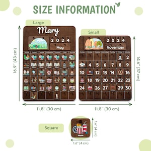 May include: A brown wooden calendar with a personalized name, "Mary", and the year 2024. The calendar is 16.9 inches tall and 11.8 inches wide. There is a smaller calendar with the month of November and the year 2024. The smaller calendar is 14.6 inches tall and 11.8 inches wide.