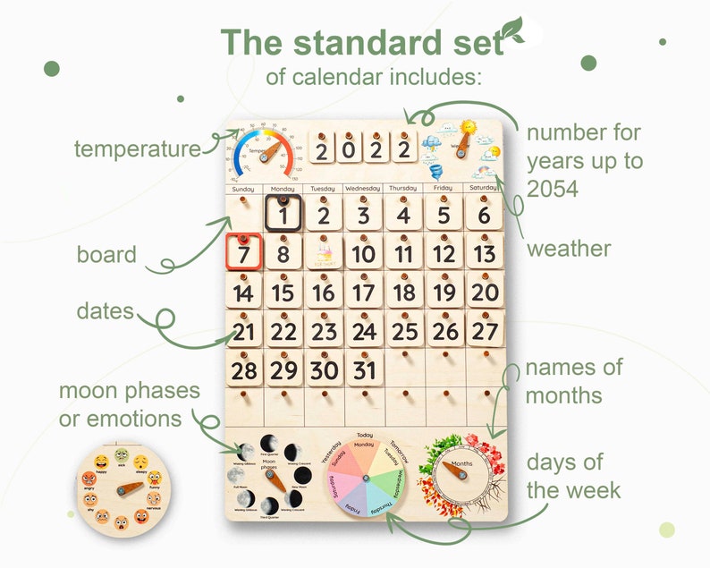 Montessori Calendar for Kids Wooden Calendar Homeschool - Etsy