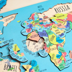 Kids world map, Gift for kids, World map puzzle for kids gift, Homeschool Jigsaw puzzle Kids puzzle Continent puzzle Geography for kids image 3