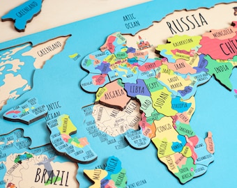 Preschool Geography for Toddler, Wooden Kids World Map Puzzle, Gift for Kids, Homeschool Toys, Kids Continent Puzzle