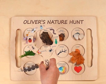 Nature Scavenger Hunt Board for Toddler Gift, Nature Walk Tray, Bug Finder, Forest School Activity Set, Nature Exploration, Outdoor Toys