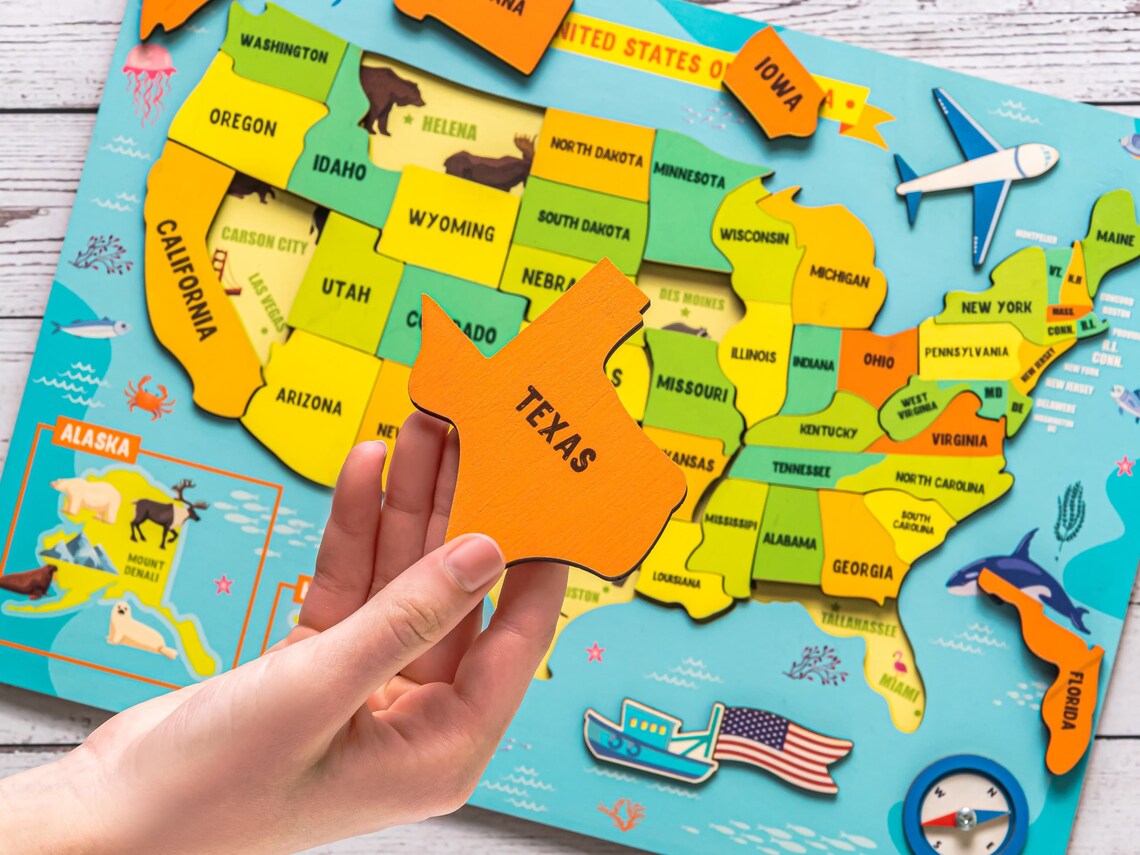 United States Map US Map USA Map Puzzle for Kids Montessori - Etsy