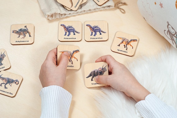 Dinosaurs matching cards, Montessori toys, 3 year old gift, Educational toys, Unique dinosaur flashcards, Kids wooden toys, Gift for toddler