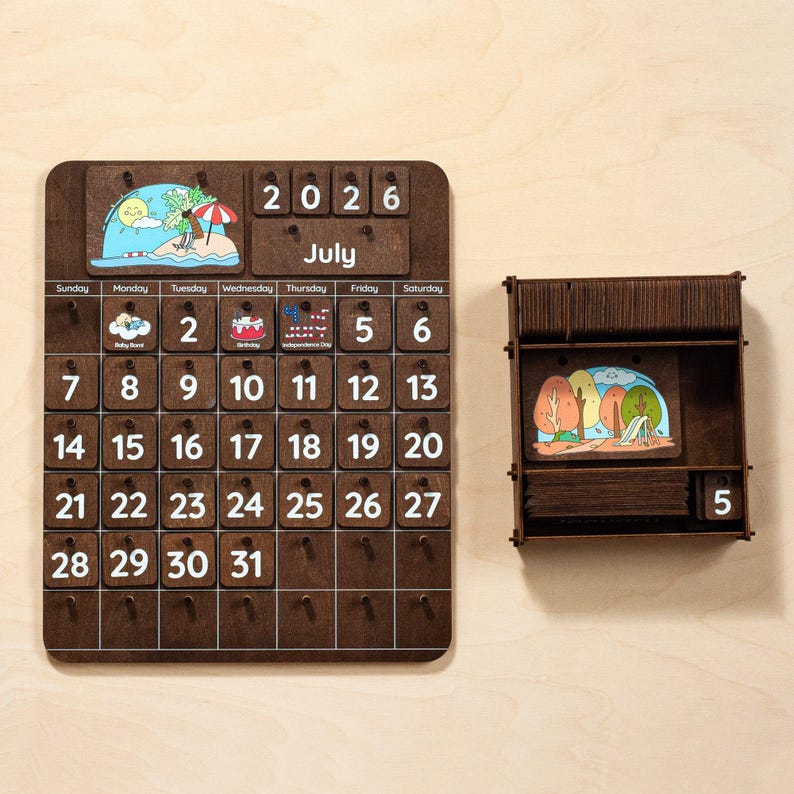 Personalized Wooden Montessori Calendar, Kids Daily Routine Visual Schedule, Birch Wood Planner image 15