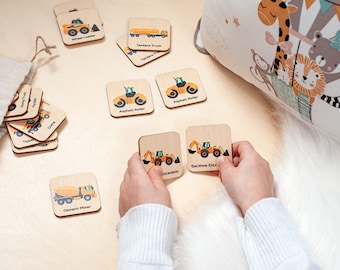 Montessori toys for 3 years old, Cars matching cards, Toddler gift idea, Toys for boys, Wooden educational toys, Flash learning logic cards