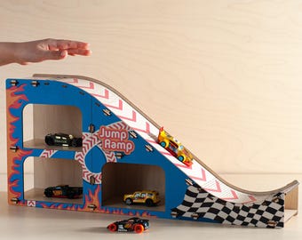 Birthday Gift for Boys, Jump Ramp Toy Car, Toy Car Parking Garage, Wooden Holder for Toys Cars, Montessori Toy Car Storage, Gift for Son