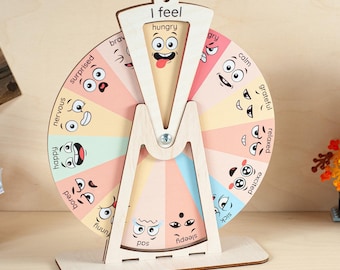 Emotion Feelings Wooden Wheel Chart for Kids, Montessori Toys, Toddler Occupational Therapy Tools