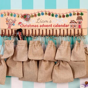 Kids Christmas Advent Calendar with Bags, Christmas Countdown, Hanging Advent Calendar, Wooden Family Advent Calendar, Christmas Activities