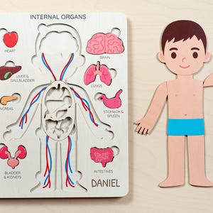 Personalized Wooden Anatomy Puzzle for Kids, Montessori Body Parts Learning Toy