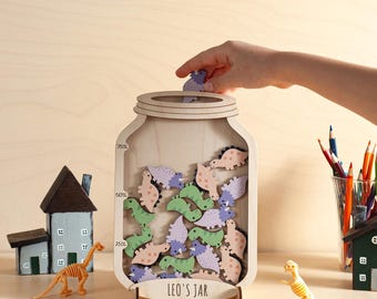 Reward Jar with Dinosaurs Tokens, Reward System for Kids Behavior, Toddler Magnetic Reward Jar, Potty Training, Classroom Jar, Gift for Boys