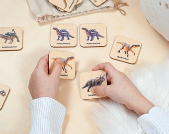 Dinosaurs matching cards, Montessori toys, 3 year old gift, Educational toys, Unique dinosaur flashcards, Kids wooden toys, Gift for toddler